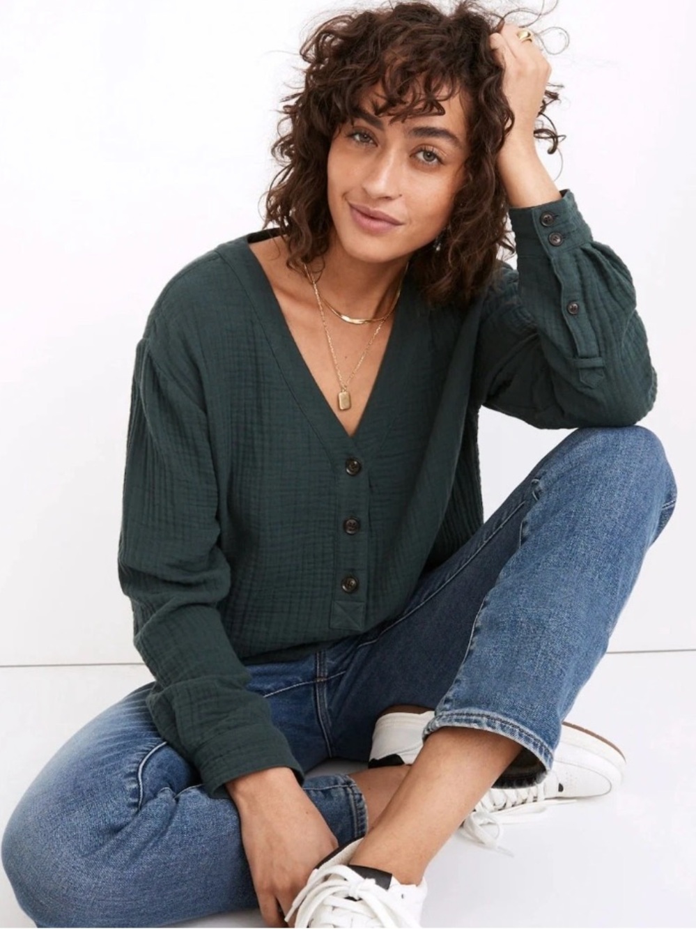 Madewell Lightspun Evert Top in Midnight Green. Women’s Size 1X